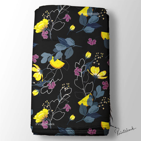 Black Yellow Floral Digital Printed Fabric Online Store Black Yellow Floral Digital Printed Fabric Online Store