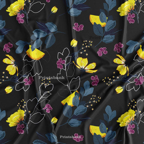 Black Yellow Floral Digital Printed Fabric Online Store Black Yellow Floral Digital Printed Fabric Online Store