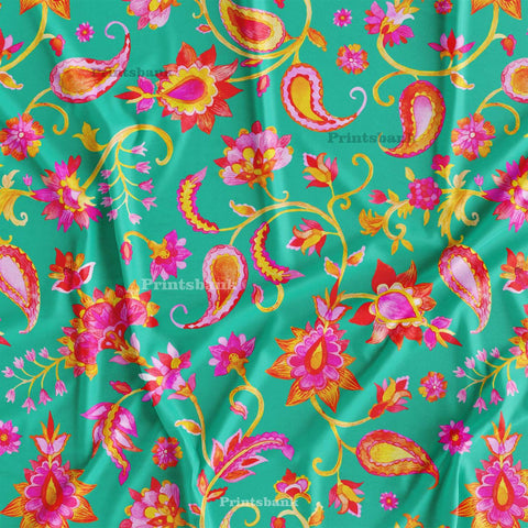 Bright Green Pink Paisley Printed Fabric Material For Kurti Manufacturer Bright Green Pink Paisley Printed Fabric Material For Kurti Manufacturer