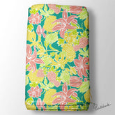 Bright Green yellow Floral Printed Fabric Material For Wedding Function