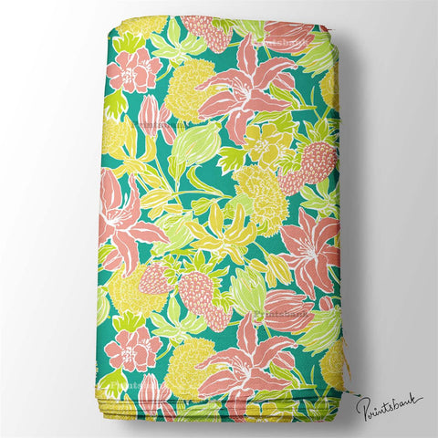 Bright Green yellow Floral Printed Fabric Material For Wedding Function Bright Green yellow Floral Printed Fabric Material For Wedding Function