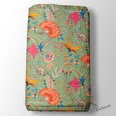 Mehndi Green Pink Floral Printed Fabric For Kurti Manufacturer