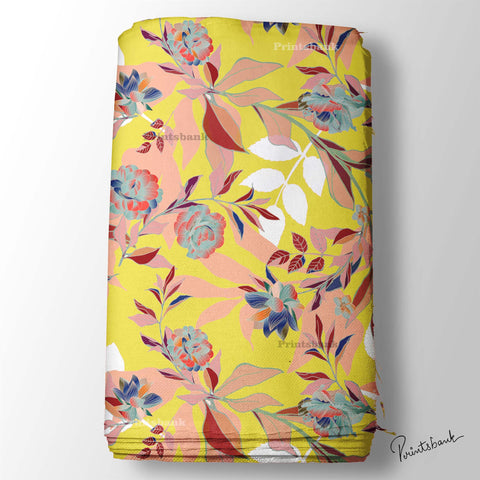 Yellow Big Abstract Floral Printed Fabric Online Store Yellow Big Abstract Floral Printed Fabric Online Store