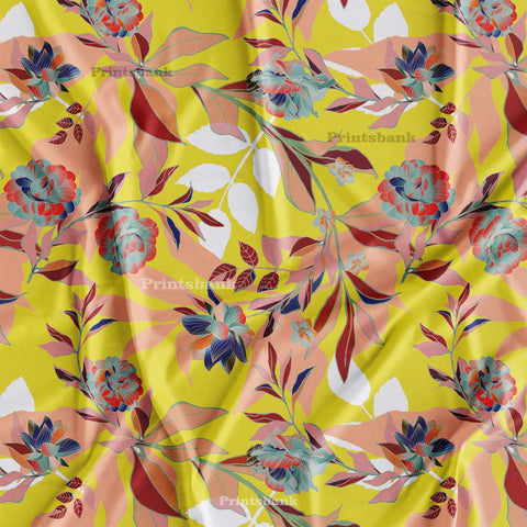 Yellow Big Abstract Floral Printed Fabric Online Store Yellow Big Abstract Floral Printed Fabric Online Store