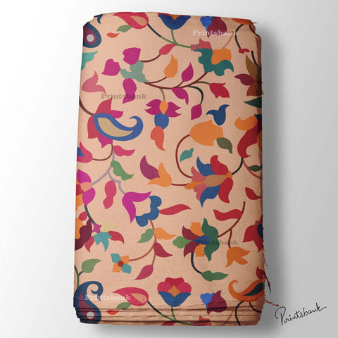 Designer Floral Kalamkari Printed Fabric For Gown Designer Floral Kalamkari Printed Fabric For Gown