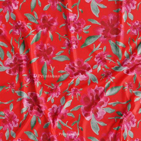 Bright Cherry Red Floral Digital Printed Good Quality Fabric Wholesale Market Bright Cherry Red Floral Digital Printed Good Quality Fabric Wholesale Market