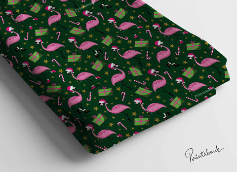 Dark Green Flamingo Christmas Printed Fabric Wholesale Market Dark Green Flamingo Christmas Printed Fabric Wholesale Market