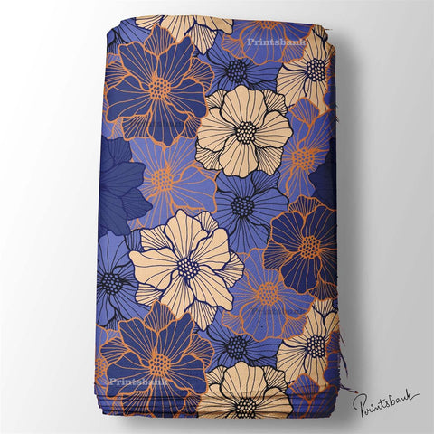 Blue Shaded Big Floral Printed Fabric Wholesale Online India Blue Shaded Big Floral Printed Fabric Wholesale Online India