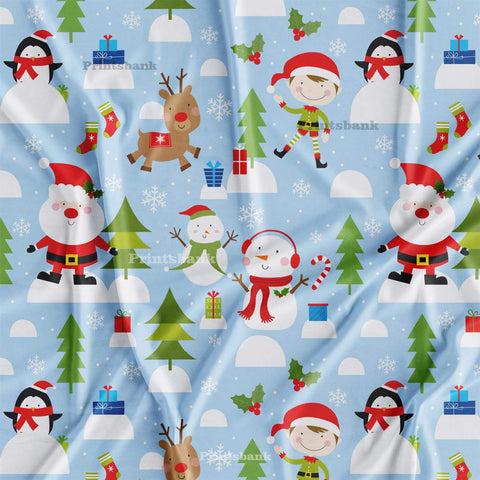 Ice Blue Blue Christmas Nursery Digital Printed Fabric Manufacture In Surat Ice Blue Blue Christmas Nursery Digital Printed Fabric Manufacture In Surat