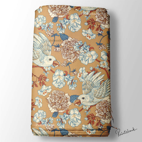 Designer Vintage Bird Digital Printed Fabric Material Online Designer Vintage Bird Digital Printed Fabric Material Online