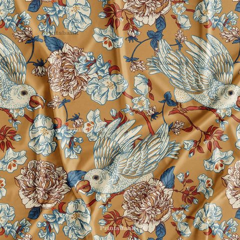 Designer Vintage Bird Digital Printed Fabric Material Online Designer Vintage Bird Digital Printed Fabric Material Online