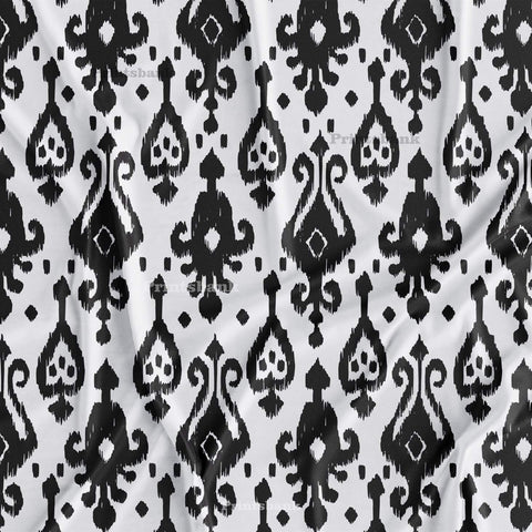 Black & White Digital Printed Ikat Fabric Material Online Black & White Digital Printed Ikat Fabric Material Online