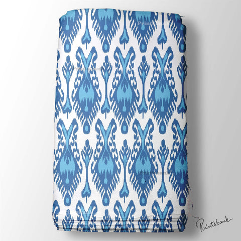 Blue & White Ikat Printed Designer Fabric Online Blue & White Ikat Printed Designer Fabric Online