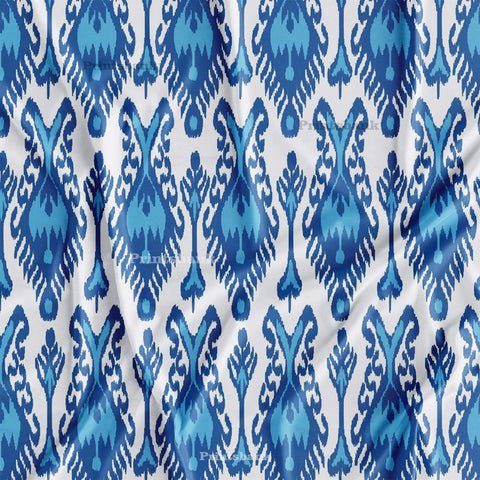 Blue & White Ikat Printed Designer Fabric Online Blue & White Ikat Printed Designer Fabric Online