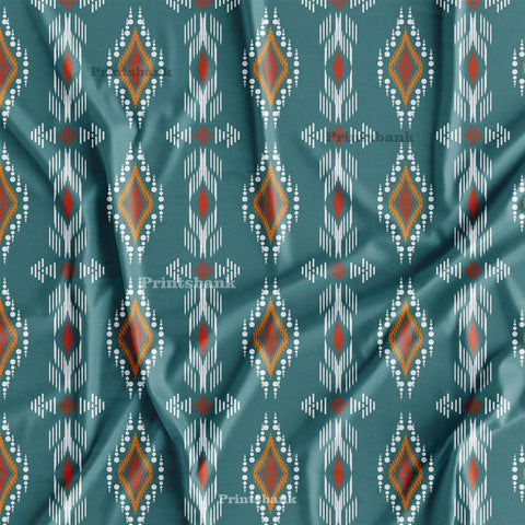 Teal Blue Ikat Digital Printed Fabric Material Wholesale Price Teal Blue Ikat Digital Printed Fabric Material Wholesale Price