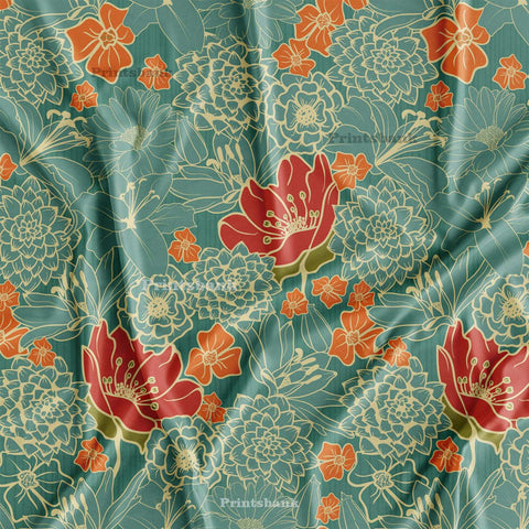 Big Floral Designer Printed Fabric For Dresses Big Floral Designer Printed Fabric For Dresses