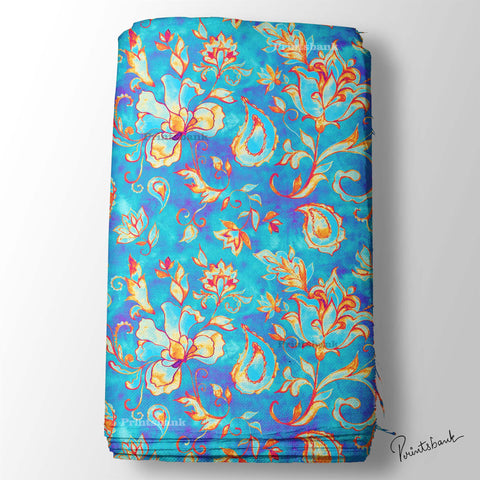Bright Blue Paisley Printed Fabric Manufacturer India Bright Blue Paisley Printed Fabric Manufacturer India
