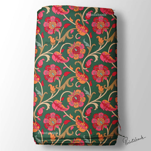 Green Kalamkari Digital Printed Fabric Manufacture In Indi Green Kalamkari Digital Printed Fabric Manufacture In Indi