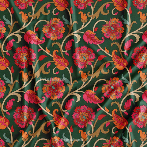 Green Kalamkari Digital Printed Fabric Manufacture In Indi Green Kalamkari Digital Printed Fabric Manufacture In Indi