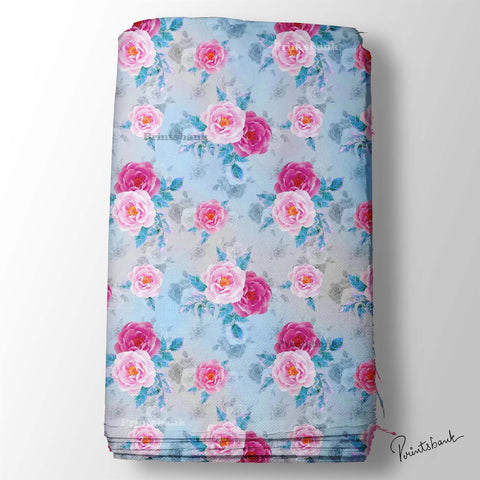 Blue Rose Floral Printed Fabric For Kurti Wholesale Market Blue Rose Floral Printed Fabric For Kurti Wholesale Market