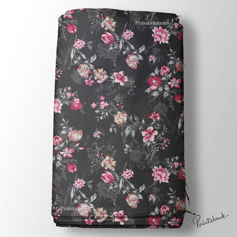Black 3D Floral Digital Printed Fabric Wholesale India Black 3D Floral Digital Printed Fabric Wholesale India