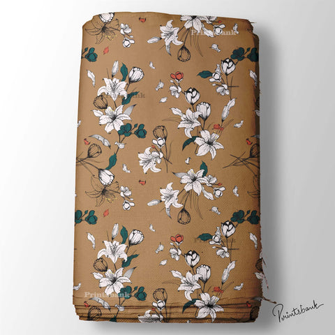 Coffee Color Designer Floral Printed Fabric Wholesale Price Coffee Color Designer Floral Printed Fabric Wholesale Price