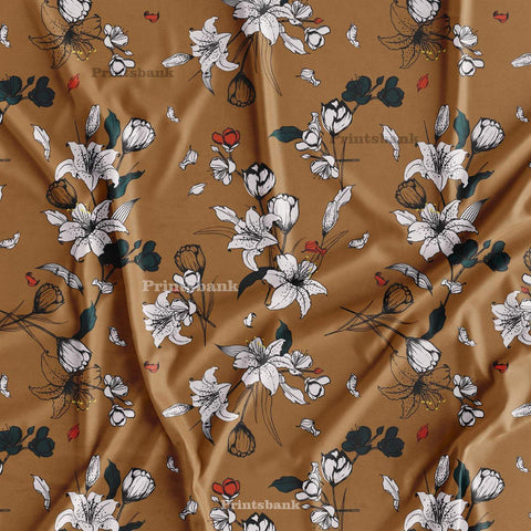 Coffee Color Designer Floral Printed Fabric Wholesale Price Coffee Color Designer Floral Printed Fabric Wholesale Price