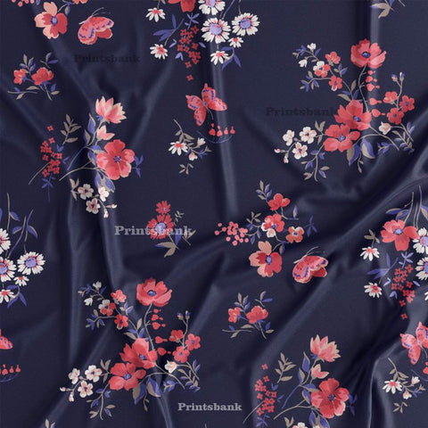 Dark Navy Blue With Bright Pink Floral Fabric Wholesale Online Dark Navy Blue With Bright Pink Floral Fabric Wholesale Online