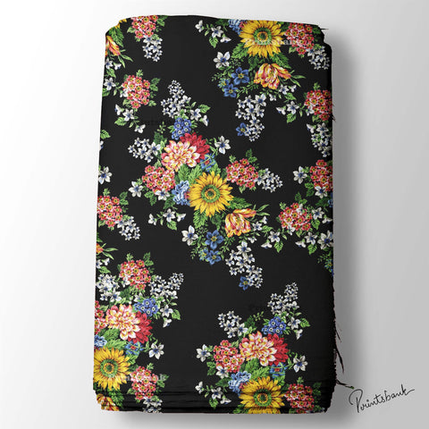Black With Bright Yellow Floral Digital Printed Fabric For Kurti Manufacturer Black With Bright Yellow Floral Digital Printed Fabric For Kurti Manufacturer