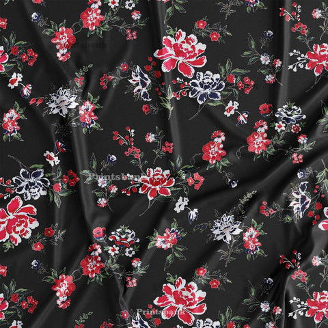 Black Floral Digital Printed Fabric Material For Boutique Black Floral Digital Printed Fabric Material For Boutique