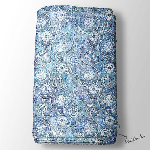 Blue 3D Paisley Digital Printed Fabric Material Wholesale Price Blue 3D Paisley Digital Printed Fabric Material Wholesale Price