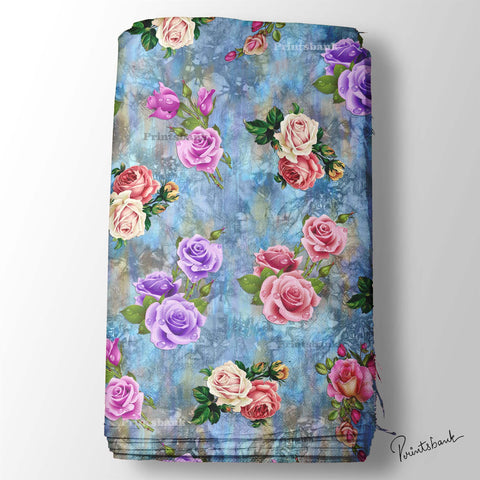 Blue 3D Texture Rose Floral Digital Printed Fabric For Dress Blue 3D Texture Rose Floral Digital Printed Fabric For Dress