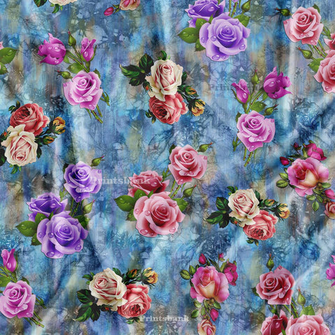Blue 3D Texture Rose Floral Digital Printed Fabric For Dress Blue 3D Texture Rose Floral Digital Printed Fabric For Dress