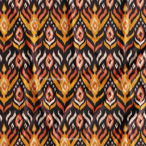 Dark Maroon With Yellow Ikat Pattern Digital Printed Designer Fabric Online Dark Maroon With Yellow Ikat Pattern Digital Printed Designer Fabric Online