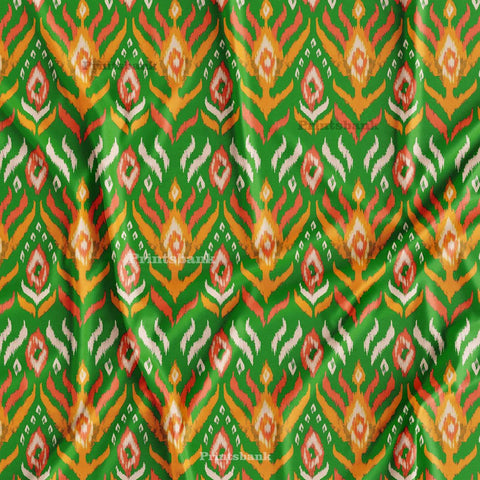 Bright Green With Yellow Ikat Pattern Digital Printed Fabric Manufacturer Bright Green With Yellow Ikat Pattern Digital Printed Fabric Manufacturer