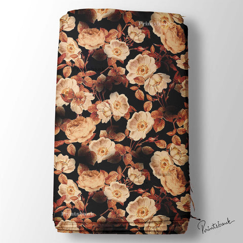 Black Vintage Rose Floral Digital Printed Fabric For Boutique Black Vintage Rose Floral Digital Printed Fabric For Boutique