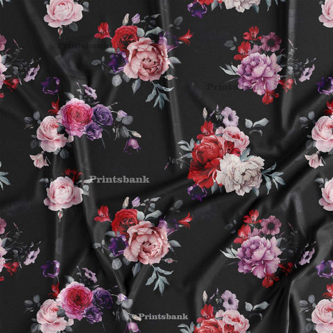 Black Bunch Rose 3D Floral Printed Fabric Material Black Bunch Rose 3D Floral Printed Fabric Material