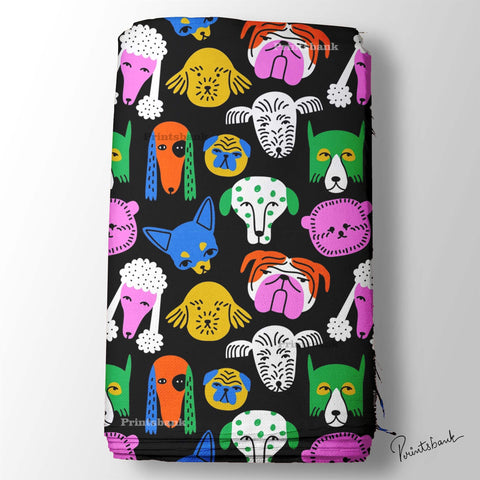 Quirky Black Animal Face Digital Printed Fabric Material Online Quirky Black Animal Face Digital Printed Fabric Material Online
