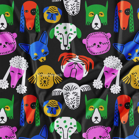 Quirky Black Animal Face Digital Printed Fabric Material Online Quirky Black Animal Face Digital Printed Fabric Material Online