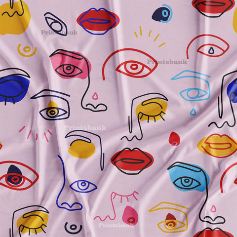 Quirky Pink Face Digital Printed Fabric Dress Material Quirky Pink Face Digital Printed Fabric Dress Material