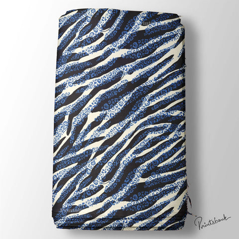 Dark Blue Animal Printed Fabric For Kurti Dark Blue Animal Printed Fabric For Kurti