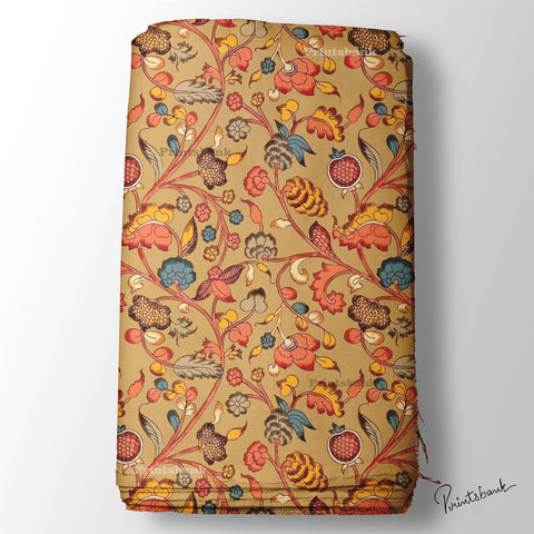 Kalamkari Floral Digital Printed Fabric For Dress Online Kalamkari Floral Digital Printed Fabric For Dress Online