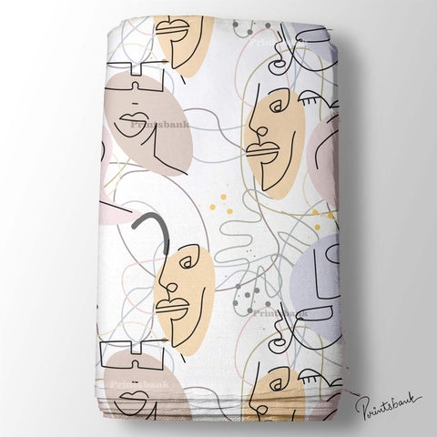 Abstract Designer Faces Printed Fabric For Boutique Dress Material Abstract Designer Faces Printed Fabric For Boutique Dress Material