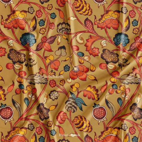 Kalamkari Floral Digital Printed Fabric For Dress Online Kalamkari Floral Digital Printed Fabric For Dress Online