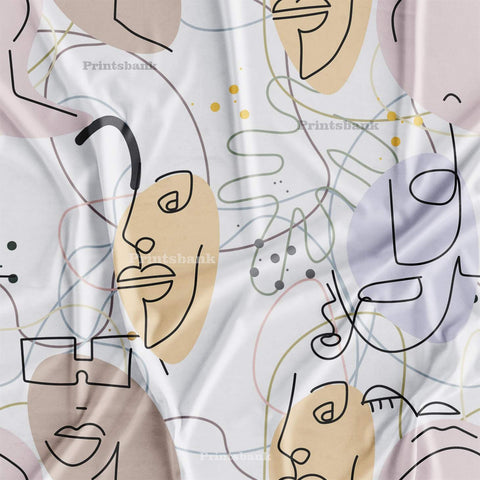 Abstract Designer Faces Printed Fabric For Boutique Dress Material Abstract Designer Faces Printed Fabric For Boutique Dress Material