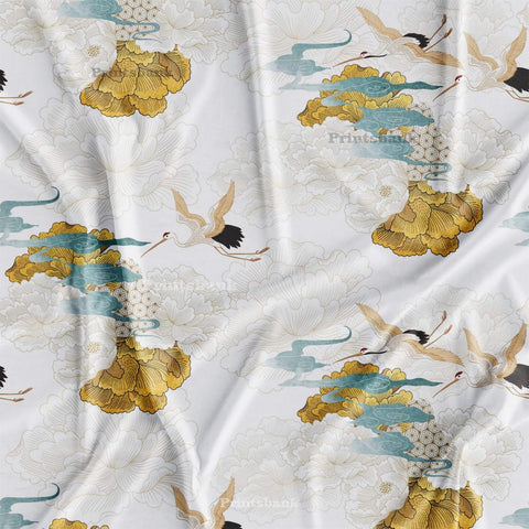 Bird Japanese Printed Fabric For Boutique Dress Material Bird Japanese Printed Fabric For Boutique Dress Material