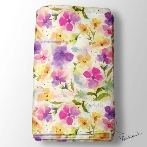 Yellow Purple Pastel Floral Digital Printed Fabric Wholesale India Yellow Purple Pastel Floral Digital Printed Fabric Wholesale India