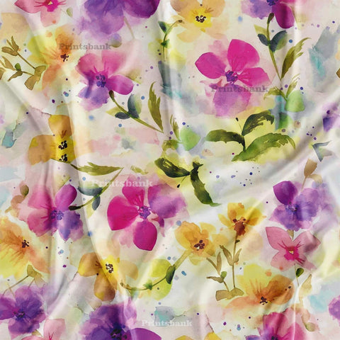 Yellow Purple Pastel Floral Digital Printed Fabric Wholesale India Yellow Purple Pastel Floral Digital Printed Fabric Wholesale India