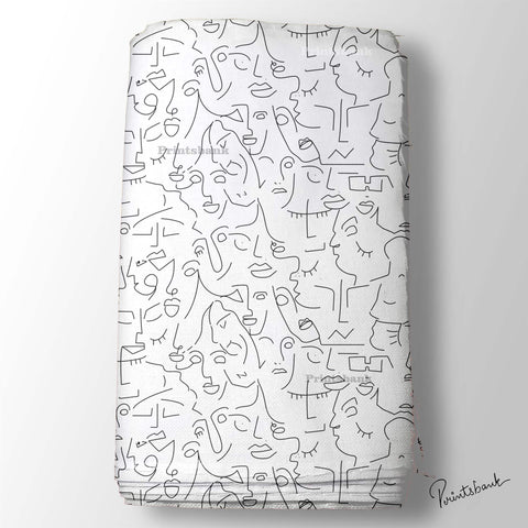 Black & White Abstract Faces Printed Fabric Manufacture Rate Black & White Abstract Faces Printed Fabric Manufacture Rate