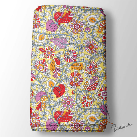 Vintage Kalamkari Floral Digital Printed Fabric Manufacturer In Surat Vintage Kalamkari Floral Digital Printed Fabric Manufacturer In Surat